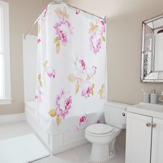 Rideaux De Douche Chic Rose rose Chic Shabby Linge-Look Douche ridea (En situation)