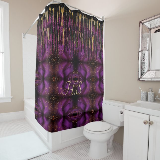 Rideaux De Douche Chic violet et or agate parties scintillant goutte (En situation)
