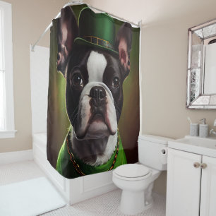 Rideaux De Douche Chien Boston Terrier en robe de la Saint-Patrick