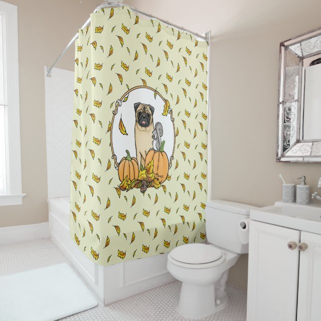 Rideaux De Douche Chien Carlin d'automne (fawn) Citrouille mignon Fe (En situation)
