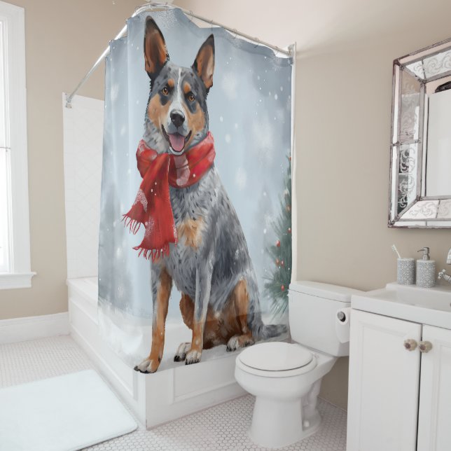 Rideaux De Douche Chien de bétail australien à Noël de neige (En situation)