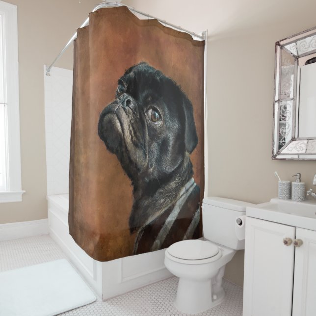 Rideaux De Douche Chien de Carlin noir (En situation)