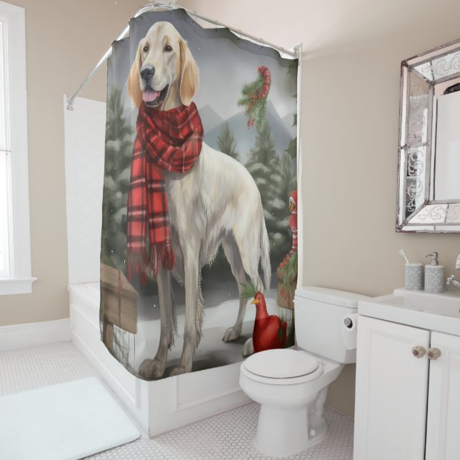 Rideaux De Douche Chien de coin anglais en Noël de neige (En situation)