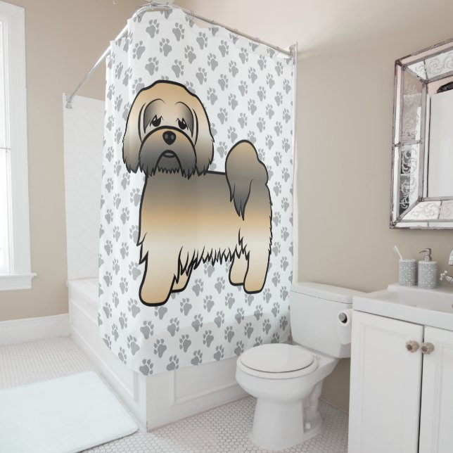 Rideaux De Douche Chien de dessin animé mignon Lhasa Apso Sable Doré (En situation)