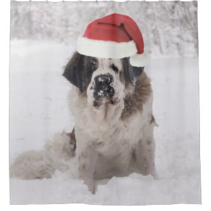 Rideaux De Douche Chien de Saint-Bernard avec chapeau de santa