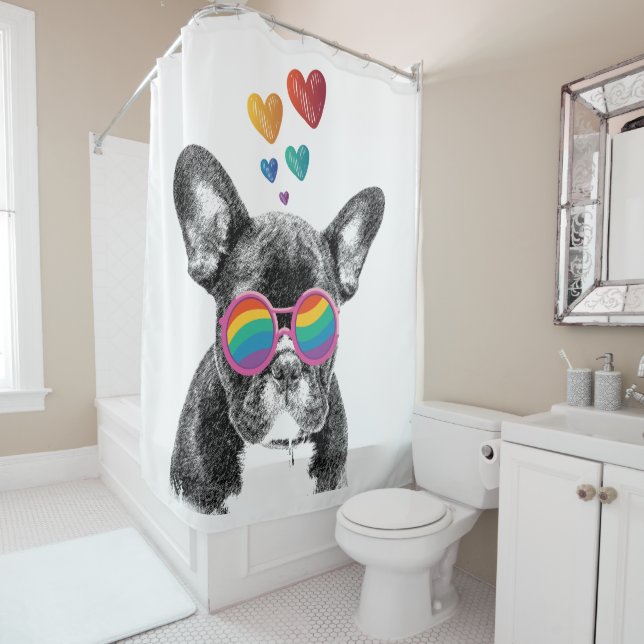Rideaux De Douche Chien de taureau avec Coeurs Saint-Valentin (En situation)