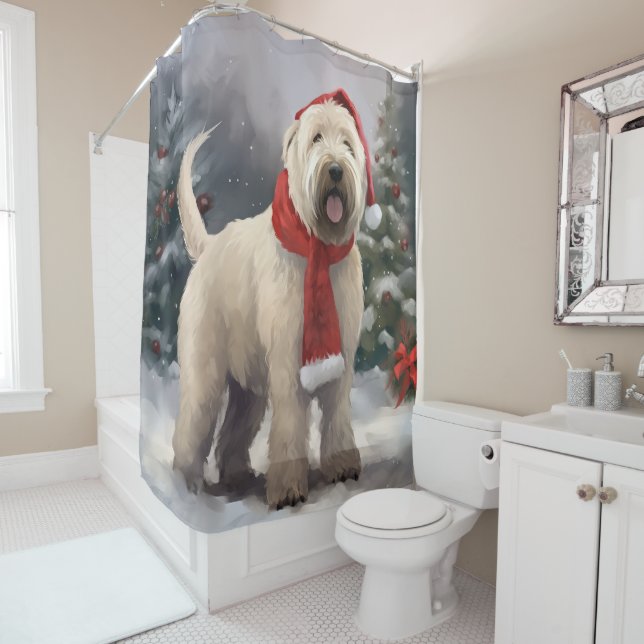 Rideaux De Douche Chien de Terrier rouillé en Noël de neige (En situation)