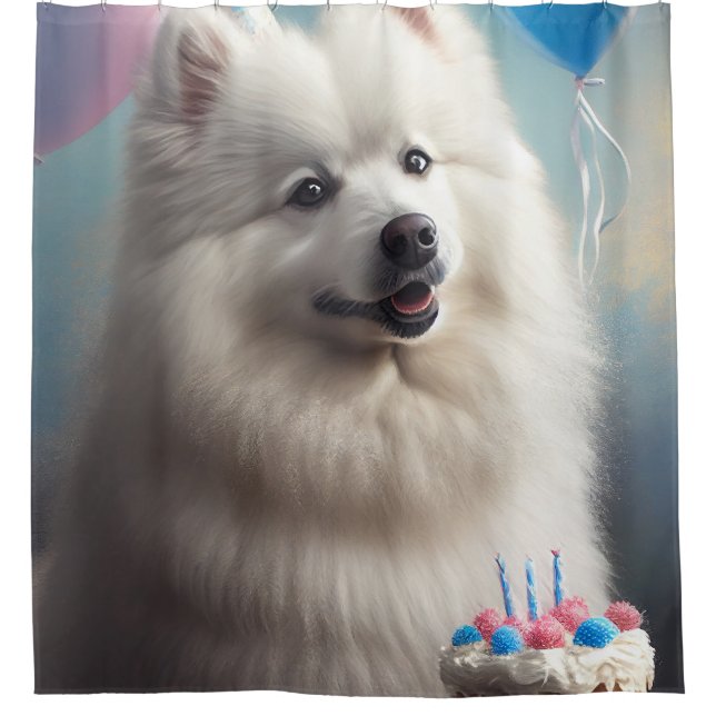 Rideaux De Douche Chien d'eskimo américain avec anniversaire de ball (Devant)