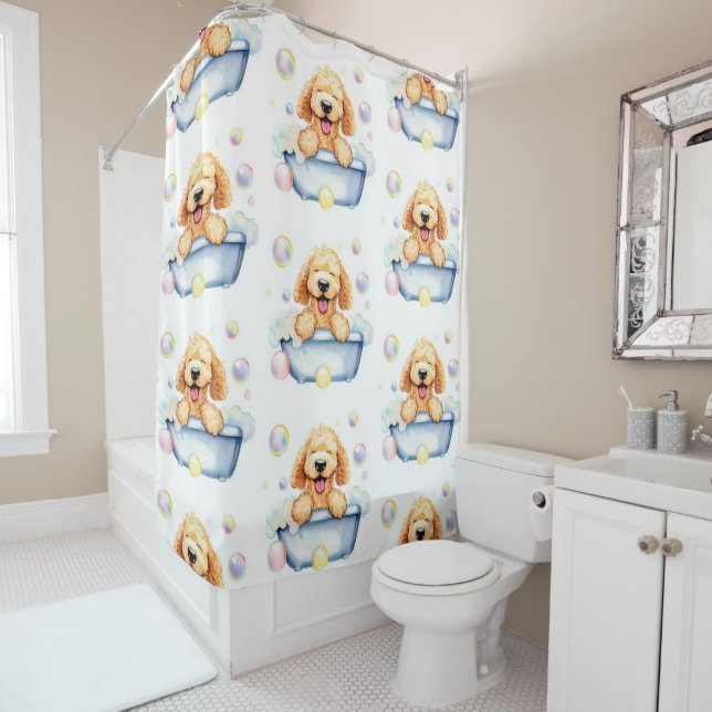 Rideaux De Douche Chien Goldendoodle (En situation)