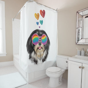 Rideaux De Douche Chien Havanais avec coeurs Saint-Valentin
