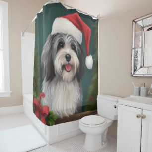 Rideaux De Douche Chien Havanais en Noël de neige