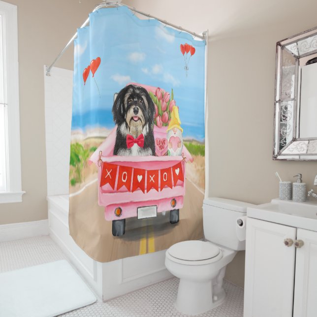 Rideaux De Douche Chien Havanais Saint Valentin Camion (En situation)