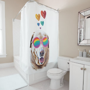 Rideaux De Douche Chien Labrador avec coeurs Saint-Valentin 