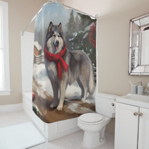 Rideaux De Douche Chien malamué de l'Alaska en Noël de neige