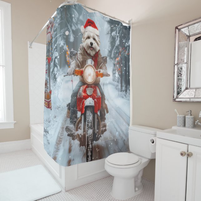 Rideaux De Douche Chien maltais équitation moto Noël (En situation)