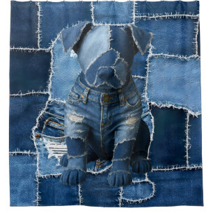 Rideaux De Douche Chien Patchwork Art Denim
