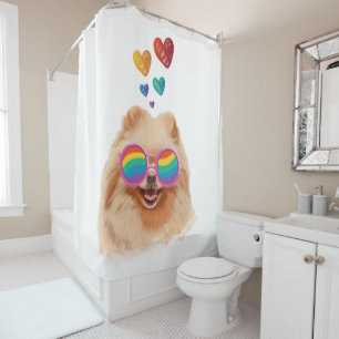 Rideaux De Douche Chien Poméranie avec coeurs Saint-Valentin 