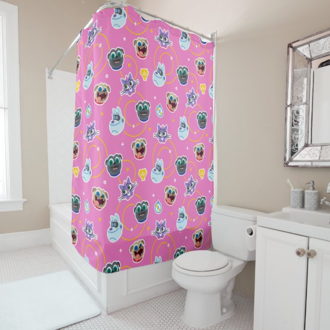 Rideaux De Douche Chien rose Pals Motif rose (En situation)