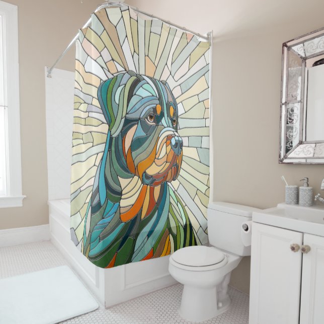 Rideaux De Douche Chien Rottweiler - art de la mosaïque (En situation)