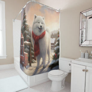 Rideaux De Douche Chien Samoyé à Noël de neige
