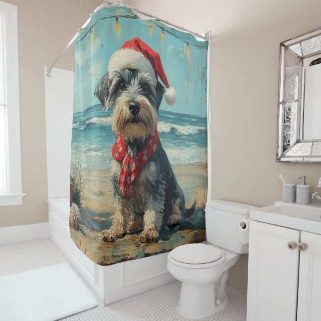 Rideaux De Douche Chien Schnauzer Noël Vintage Plage (En situation)