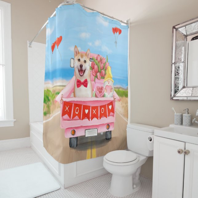 Rideaux De Douche Chien Shiba Inu Valentine's Day Truck (En situation)