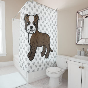 Rideaux De Douche Chien Staffordshire Bull Terrier Bringé Et Blanc