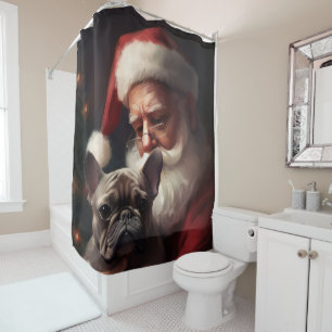 Rideaux De Douche Chien-taureau français avec Noël Festif du Père No