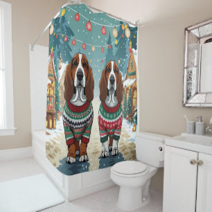 Rideaux De Douche Chiens Basset Hound Noël Neige Fêtes