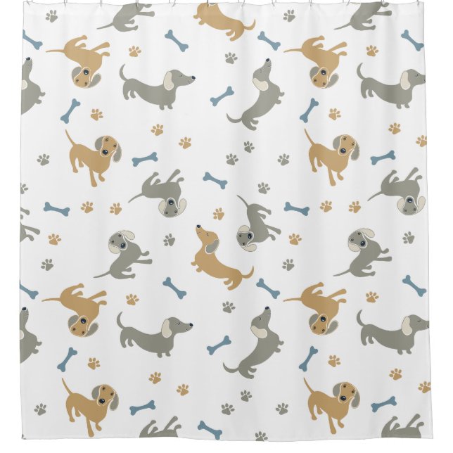 Rideaux De Douche Chiens de Dachshund et os mignons Pastel (Devant)