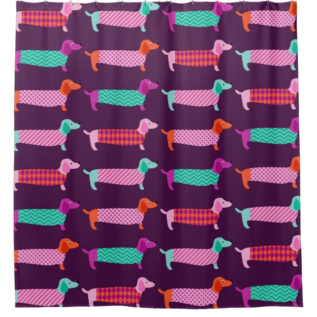 Rideaux De Douche Chiens de Dachshund : Motif mignon sans couture. (Devant)