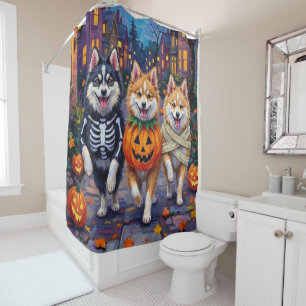 Rideaux De Douche Chiens Esquimaux Américains Trick-or-Treating Hall