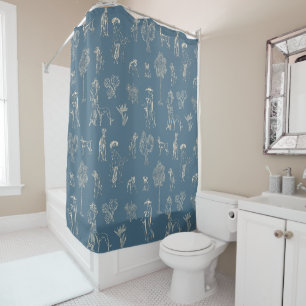 Rideaux De Douche Chiens Lady Toile de Jouy Dark Turquoise