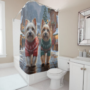 Rideaux De Douche Chiens Terrier Cairn Noël Neige Fêtes 