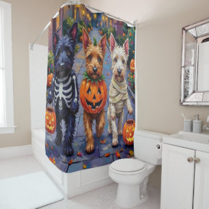 Rideaux De Douche Chiens Terrier Écossais en Costumes d'Halloween