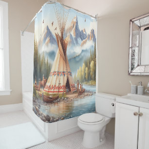 Rideaux De Douche Chiffre traditionnel indien Teepee Nature Scène Di