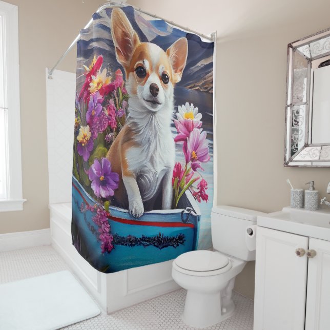 Rideaux De Douche Chihuahua à la pagaie : une aventure Pittoresque (En situation)