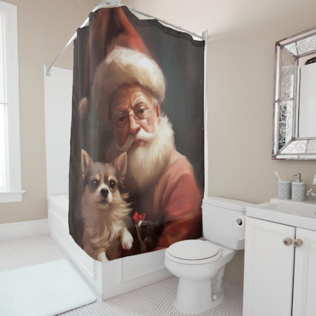 Rideaux De Douche Chihuahua avec Noël Festif du Père Noël (En situation)