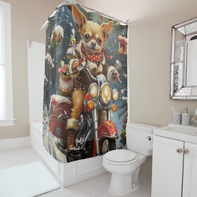 Rideaux De Douche Chihuahua Chien équitation moto Noël (En situation)