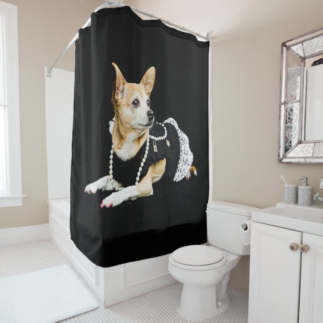 Rideaux De Douche Chihuahua Chien Tan Brown Noir Élégant (En situation)