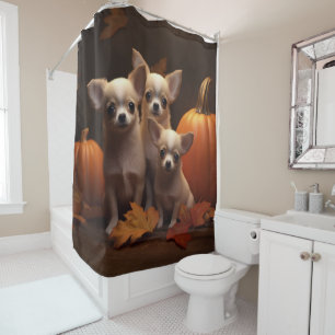 Rideaux De Douche Chihuahua Chiot Automne Citrouille de plaisir