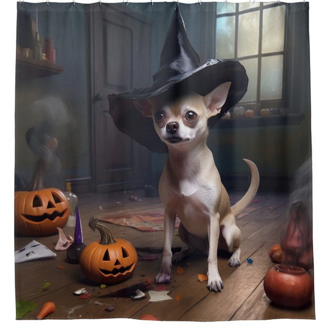 Rideaux De Douche Chihuahua Citrouilles Halloween effrayant (Devant)