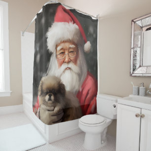 Rideaux De Douche Chin japonais avec Noël Festif du Père Noël