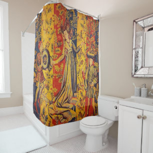 Rideaux De Douche Chinoiserie médiévale italienne rouge jaune