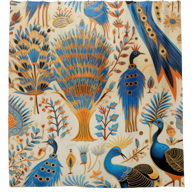 Rideaux De Douche Chinoiserie Oiseaux Exotiques Motif Botanique (9) (Devant)