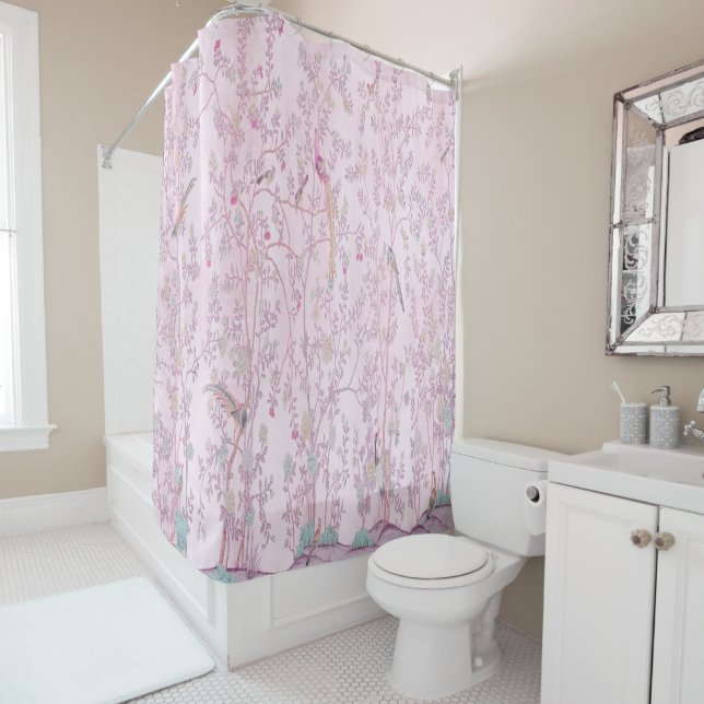 Rideaux De Douche Chinoiserie rose (En situation)