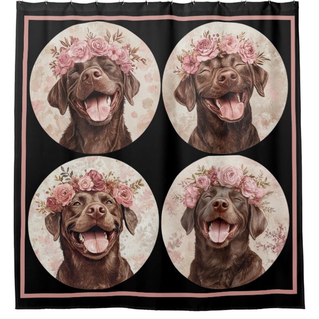 Rideaux De Douche Chocolat Labrador Retriever Chien rose noir (Devant)