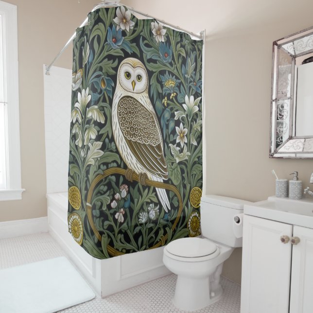 Rideaux De Douche Chouette blanche style Art nouveau (En situation)