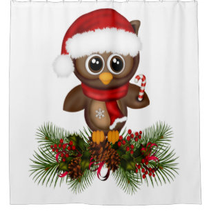 Rideaux De Douche Chouette De Noël Cute Sur Pine Branche Douche Ride