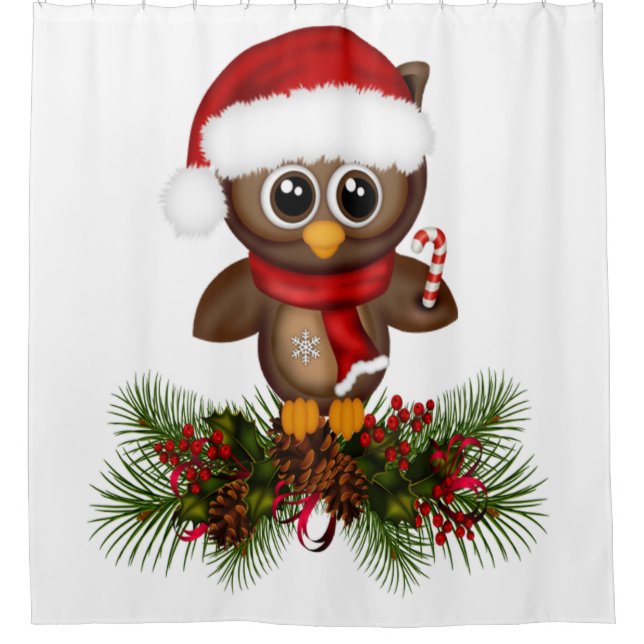 Rideaux De Douche Chouette De Noël Cute Sur Pine Branche Douche Ride (Devant)
